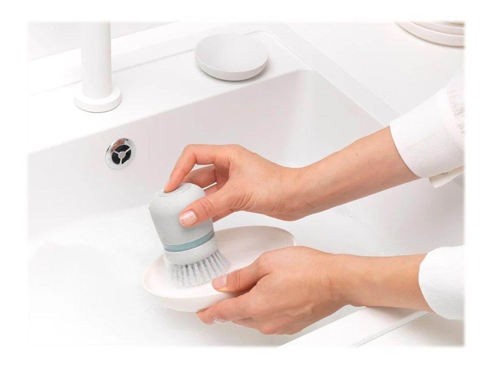brabantia - soap dispensing dish brush - polyester - light grey brabantia - soap dispensing dish brush - polyester - light grey